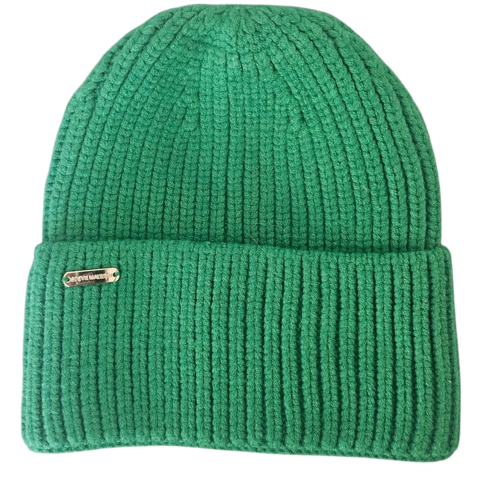 Steve Madden Klly Green Winter Ribbed Knit Wide Cuff Beanie Hat, One Size